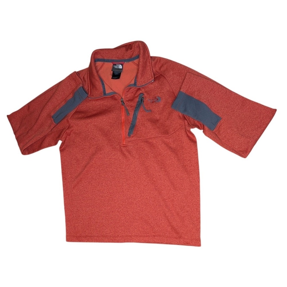 The North Face Pullover Mens Medium Orange 1/4 Zip Fleece Heathered Activewear